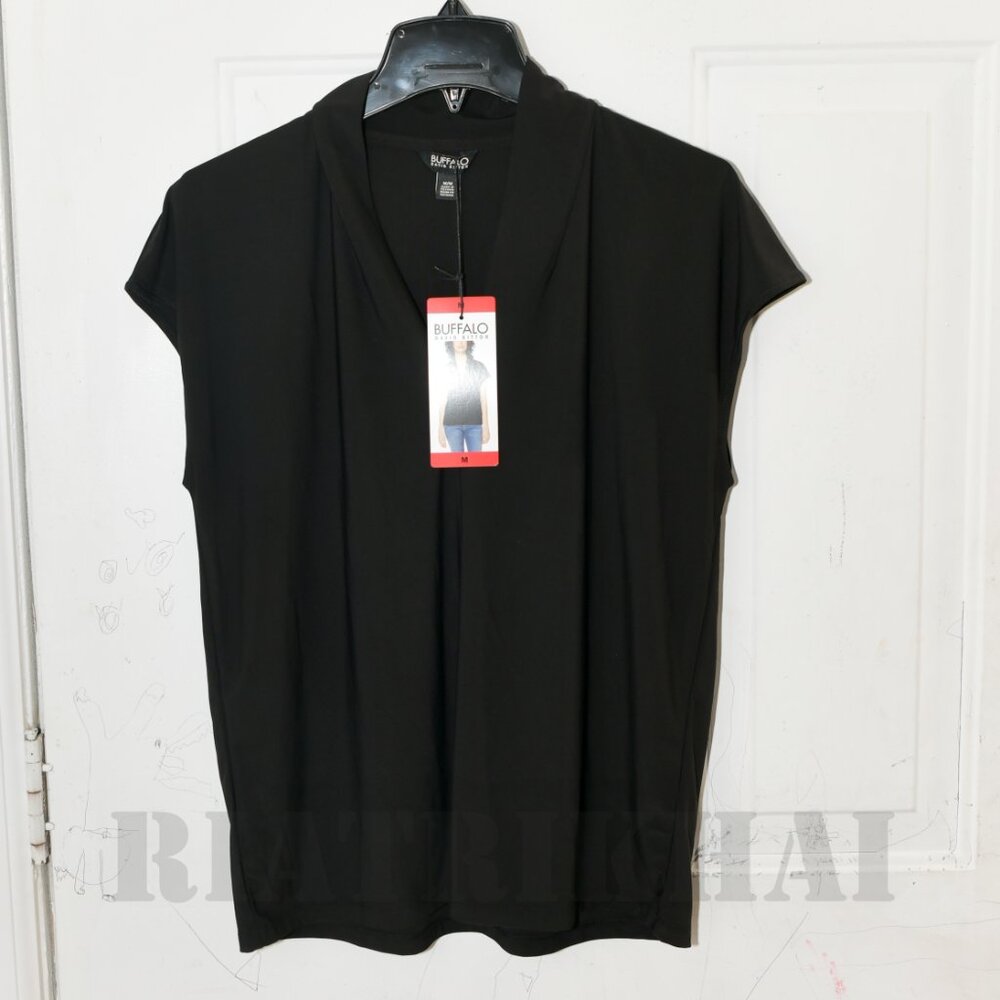 \\- Buffalo Ladies' V-Neck Short Sleeve Blouse  Colors: Black - Picture 2 of 9